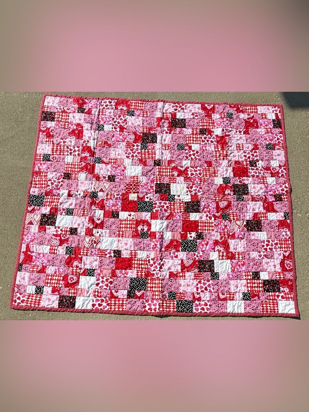Handmade Quilt Valentine’s Patchwork 56” x 50”